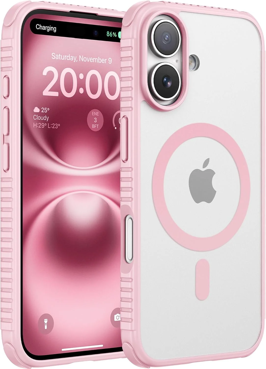 قاب محافظ گوشی آیفون 14/15/14/13 با محافظت مغناطیسی قوی در برابر سقوط، بافت نرم و ضد لغزش، پوشش مات نیمه شفاف و فوق العاده نازک (آیفون 16، صورتی)