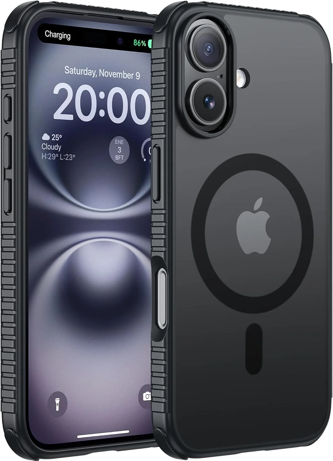 قاب محافظ گوشی آیفون 14/15/14/13 با محافظت نظامی در برابر سقوط، بافت نرم و ضد لغزش، پوشش مات نیمه شفاف و فوق العاده نازک (آیفون 16، مشکی)