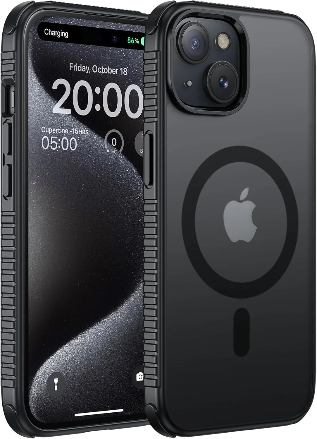 قاب محافظ گوشی آیفون 14/15/14/13 با محافظت مغناطیسی قوی در برابر سقوط، بافت نرم و ضد لغزش، پوشش مات نیمه شفاف و فوق العاده نازک (آیفون 15، مشکی)