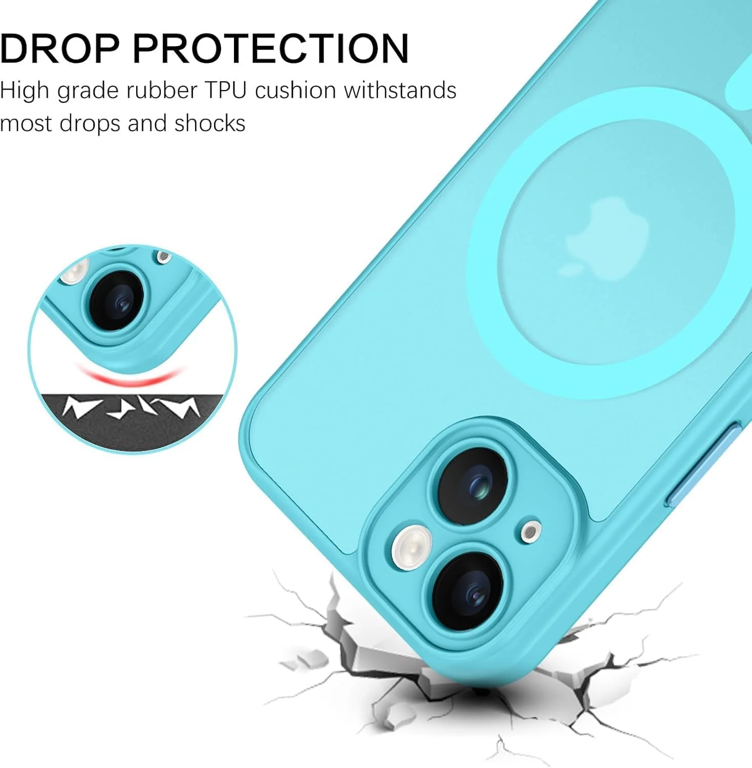 قاب محافظ مغناطیسی آیفون 13، طراحی مات روکش بسیار نازک، محافظت در برابر ضربه و سقوط، مناسب دختر، زن، پسر، مرد، آیفون 13 6.1 اینچ (iPhone 14 Pro Max، آبی فیروزه ای)