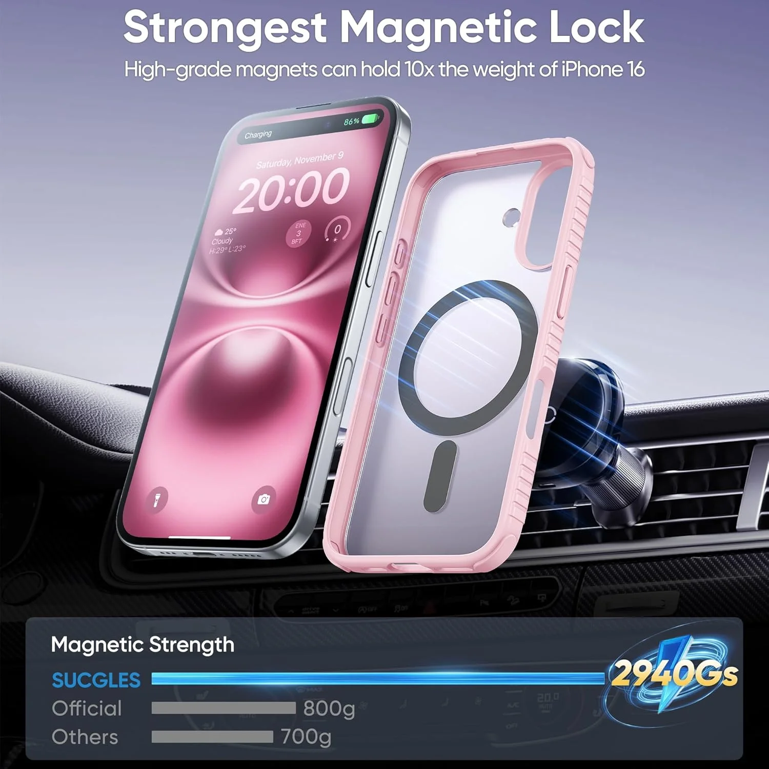 قاب محافظ گوشی آیفون 14/15/14/13 با محافظت مغناطیسی قوی در برابر سقوط، بافت نرم و ضد لغزش، پوشش مات نیمه شفاف و فوق العاده نازک (آیفون 16، صورتی)