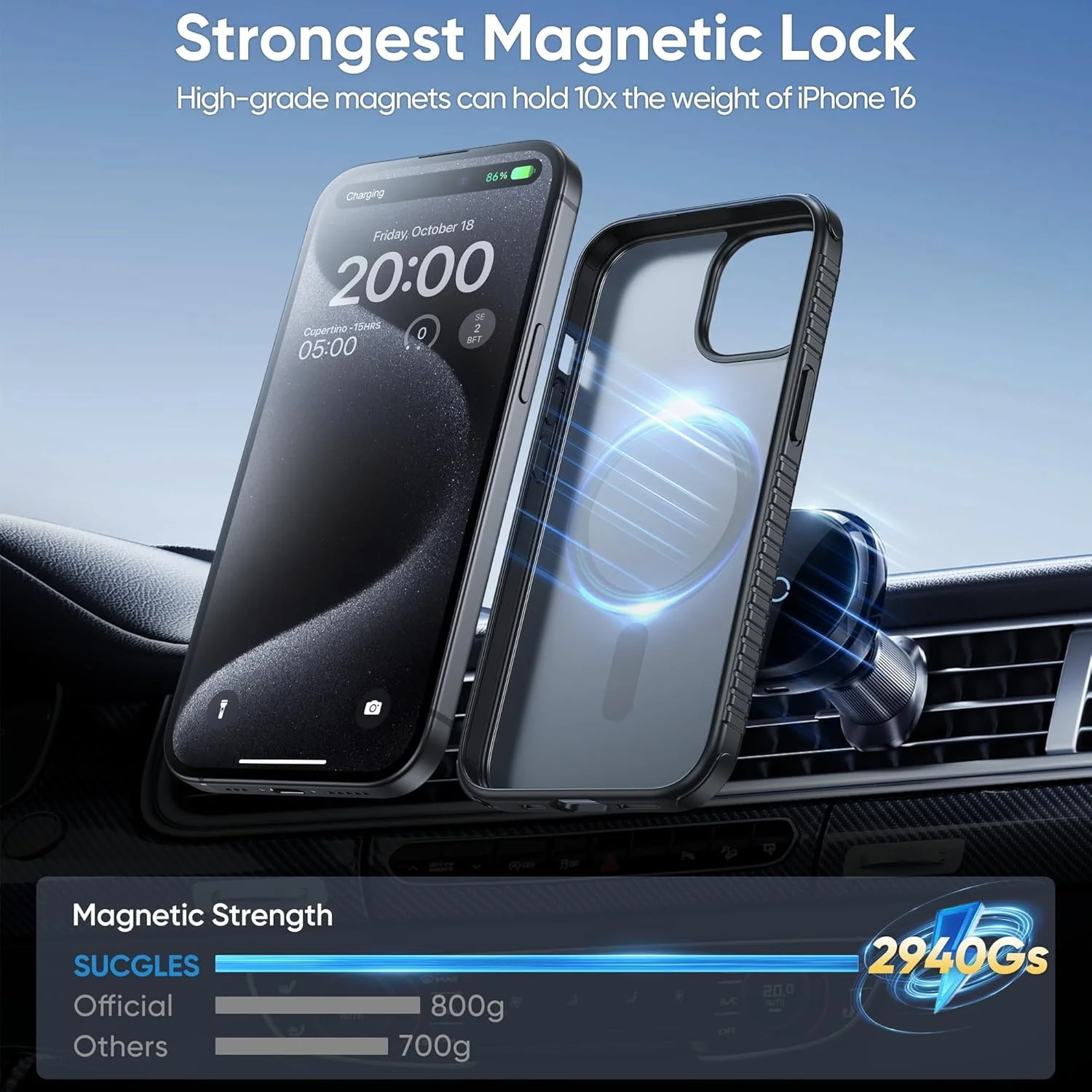 قاب محافظ گوشی آیفون 14/15/14/13 با محافظت مغناطیسی قوی در برابر سقوط، بافت نرم و ضد لغزش، پوشش مات نیمه شفاف و فوق العاده نازک (آیفون 15، مشکی)