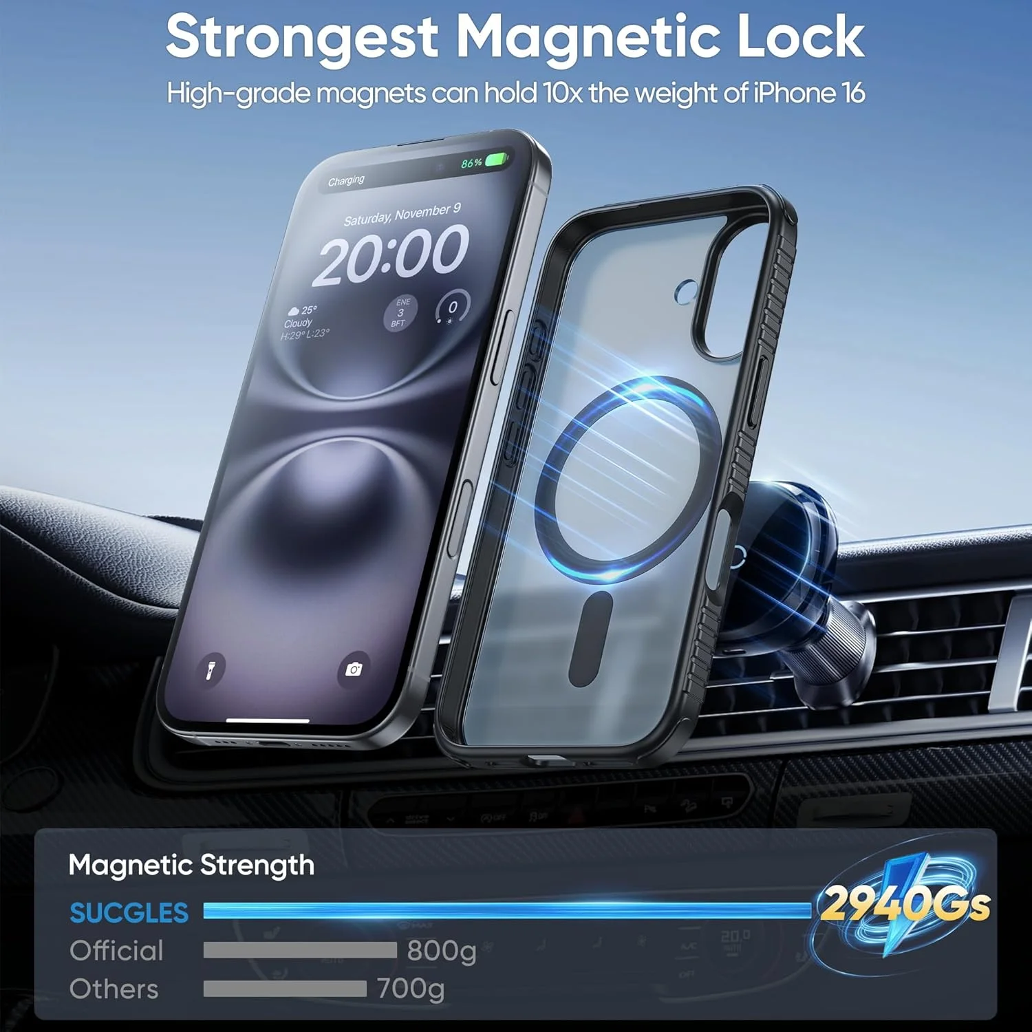 قاب محافظ گوشی آیفون 14/15/14/13 با محافظت نظامی در برابر سقوط، بافت نرم و ضد لغزش، پوشش مات نیمه شفاف و فوق العاده نازک (آیفون 16، مشکی)