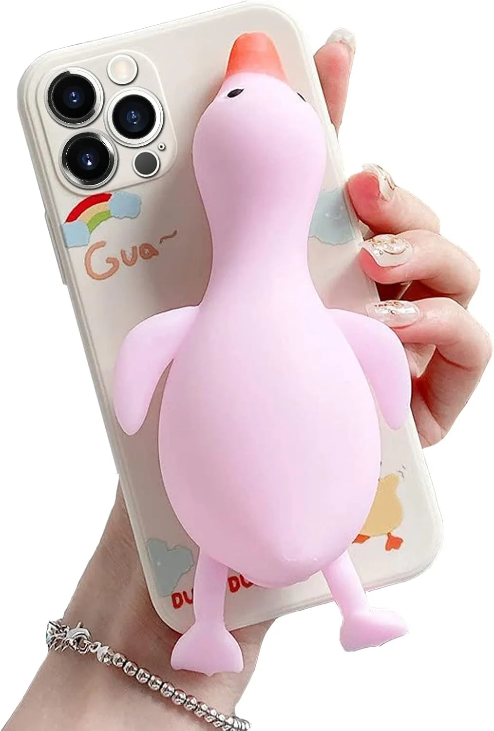 قاب گوشی آیفون 15 پرو طرح عروسکی اردک سه بعدی نرم ضد ضربه - صورتی