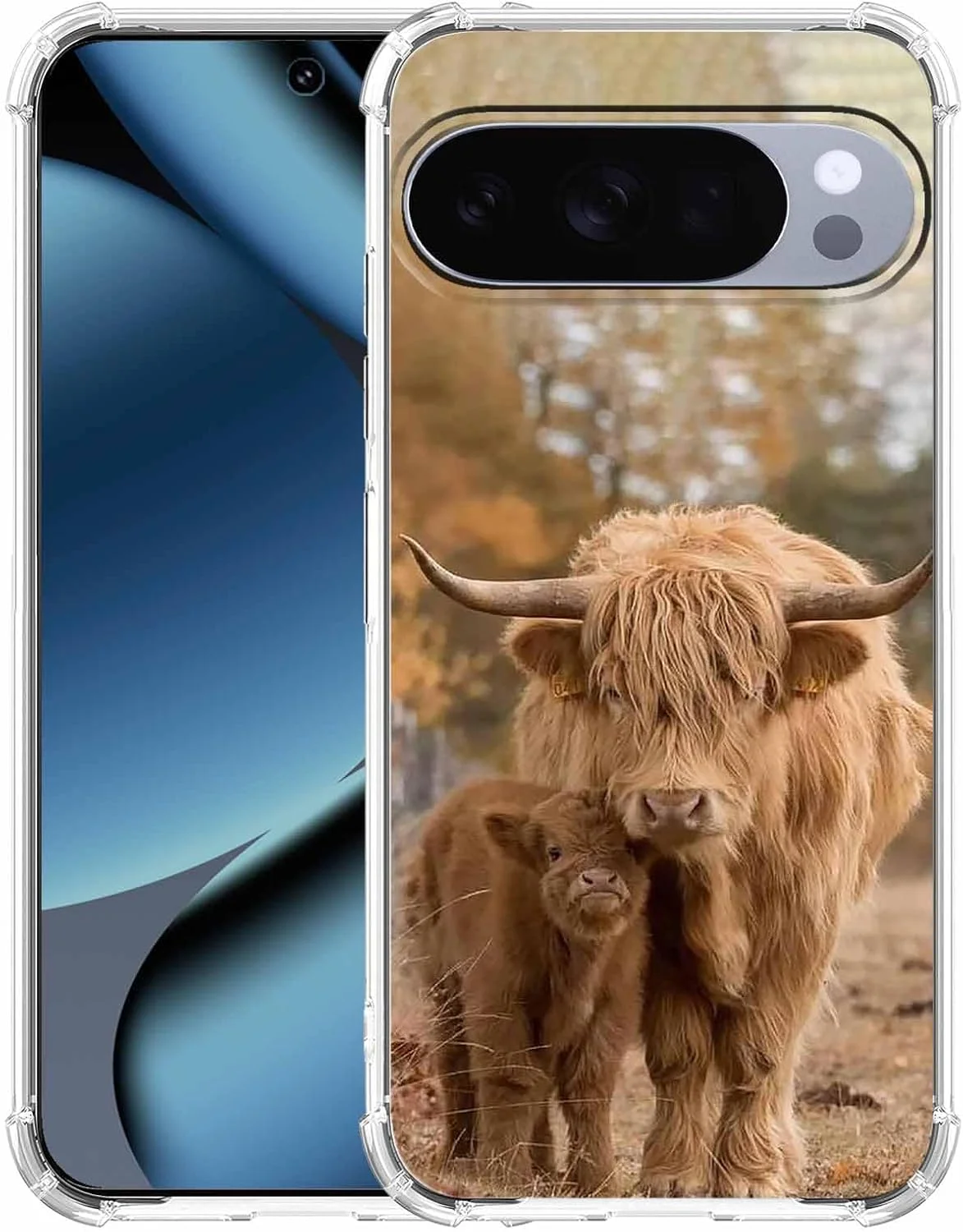 قاب گوشی مناسب برای گوگل پیکسل 10/10 پرو با طرح گاو، طرح زیبای خانواده گاوهای کوهستانی، کاور محافظ نازک و نرم TPU شفاف، 6.3 اینچ (گاو، P10)