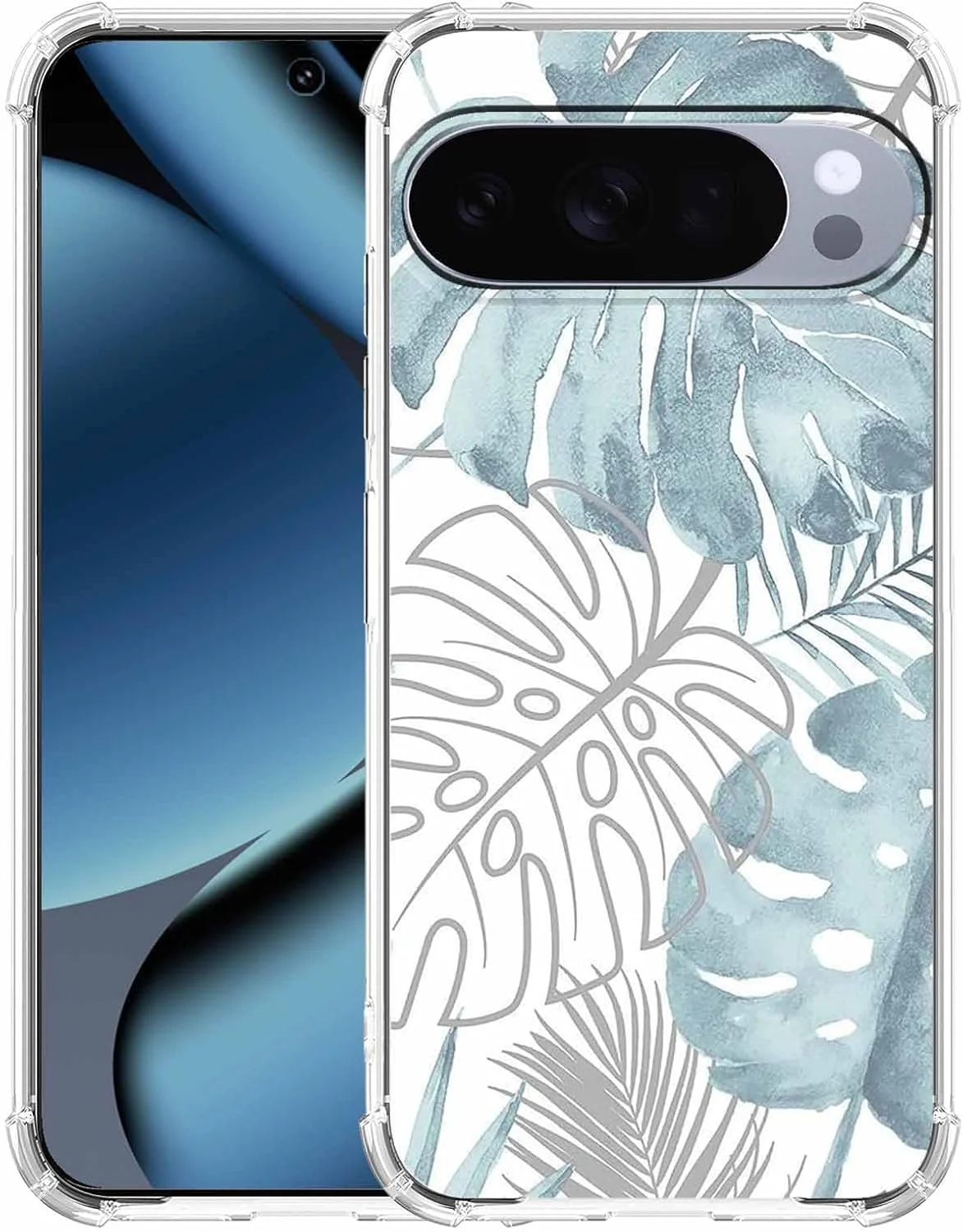 قاب گوشی گوگل پیکسل 10/10 پرو با طرح برگ های سبز، طرح گیاهان برگ انجیری گرمسیری، کاور گوشی TPU نرم و باریک شفاف، 6.3 اینچ (برگ، P10)