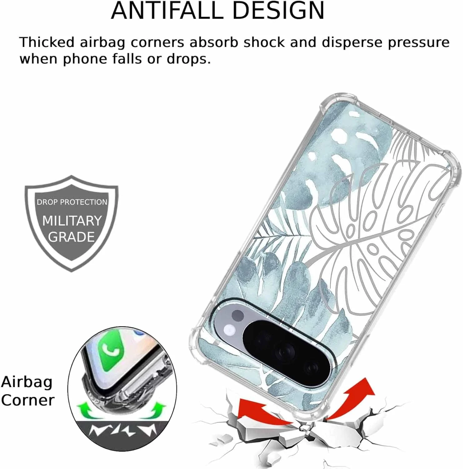 قاب گوشی گوگل پیکسل 10/10 پرو با طرح برگ های سبز، طرح گیاهان برگ انجیری گرمسیری، کاور گوشی TPU نرم و باریک شفاف، 6.3 اینچ (برگ، P10)