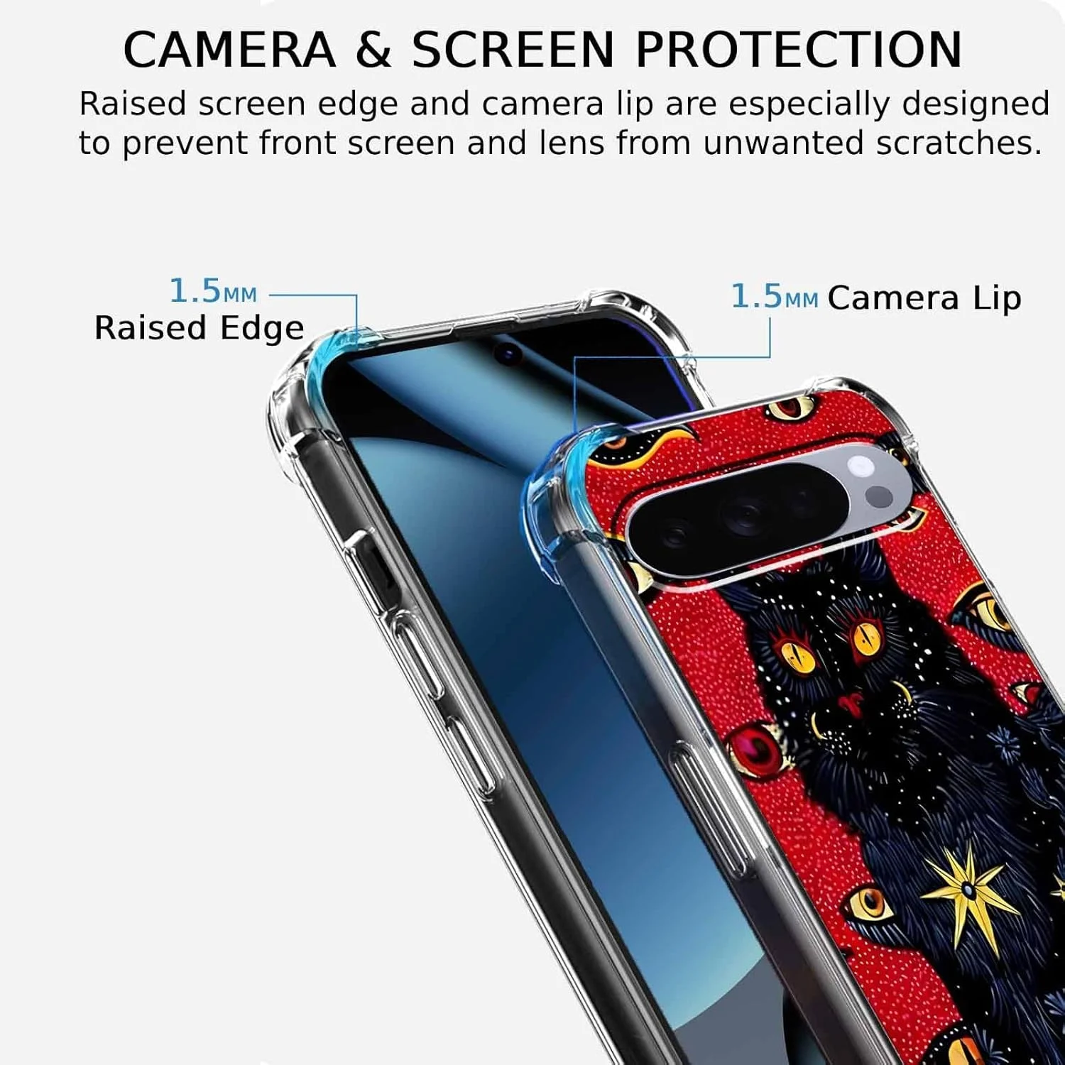 کاور گوشی گوگل پیکسل 10/10 پرو با طرح هنری هیپی، طرح گربه سیاه باحال و جذاب، کاور محافظ ژله ای باریک و شفاف، 6.3 اینچ (گربه، P10)