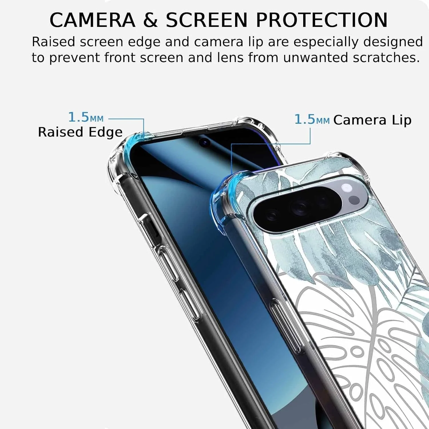 قاب گوشی گوگل پیکسل 10/10 پرو با طرح برگ های سبز، طرح گیاهان برگ انجیری گرمسیری، کاور گوشی TPU نرم و باریک شفاف، 6.3 اینچ (برگ، P10)