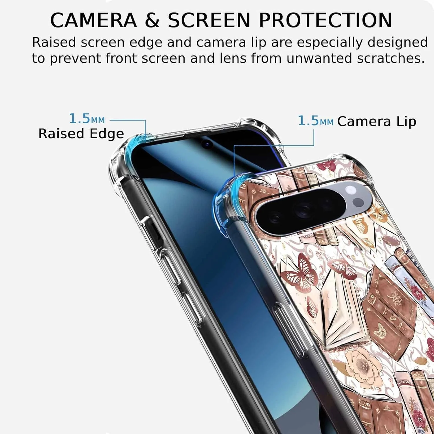 کاور گوشی گوگل پیکسل 10/10 پرو با طراحی زیبا، طرح کتابی پروانه قهوه ای وینتیج، کاور محافظ گوشی باریک و نرم TPU شفاف، 6.3 اینچ (پروانه، P10)