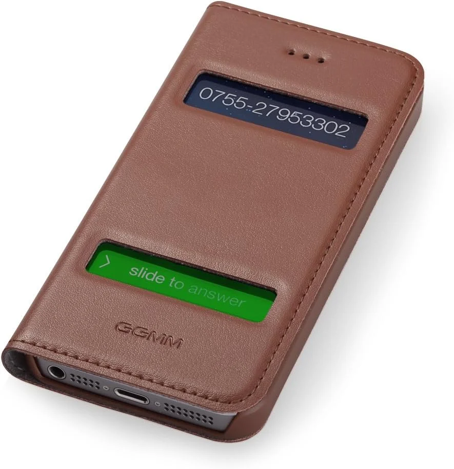 کیف چرمی GGMM مدل Window-A5 برای آیفون 5/5s - بسته‌بندی خرده‌فروشی - قهوه‌ای
