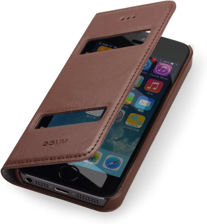 کیف چرمی GGMM مدل Window-A5 برای آیفون 5/5s - بسته‌بندی خرده‌فروشی - قهوه‌ای