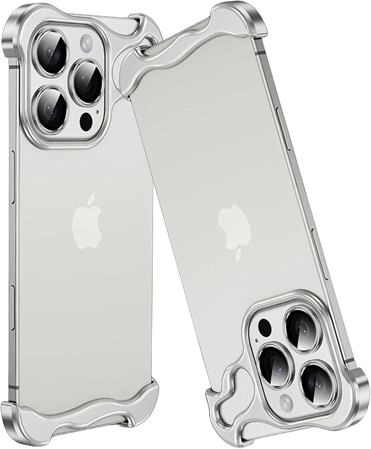 قاب فلزی بدون حاشیه برای آیفون 16 پرو مکس/16 پرو/16، شیک، مینیمالیستی، بدون تداخل سیگنال، باریک، سبک وزن، پوسته آلیاژ آلومینیوم با محافظ لنز دوربین (نقره ای، 16)