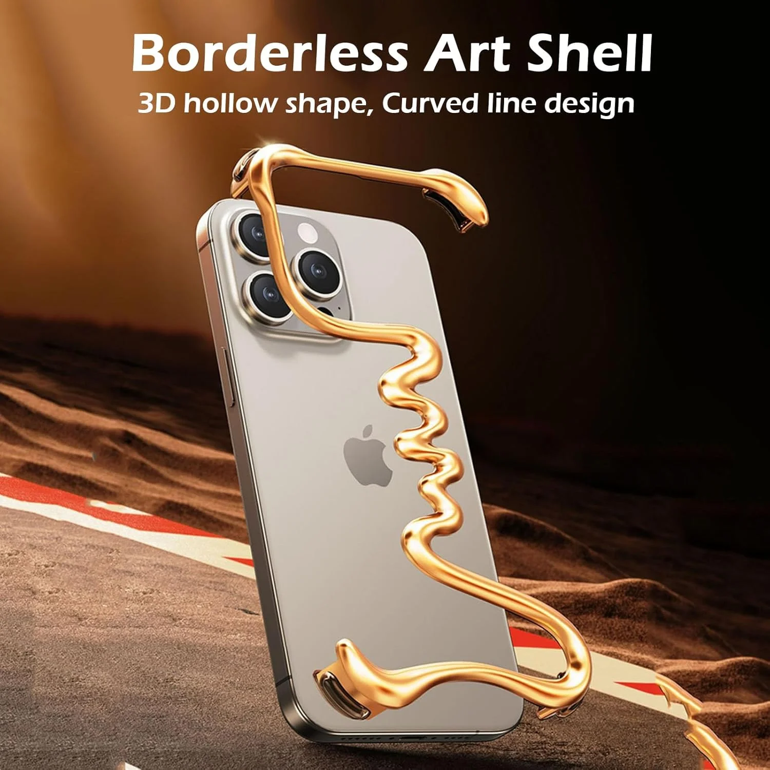 قاب فلزی بدون فریم برای آیفون 16 پرو مکس/16 پرو، بدنه توخالی سه بعدی آلیاژ آلومینیوم کامل، تداخل صفر سیگنال، سبک وزن، اتلاف حرارت بهبود یافته (طلایی، 16 پرو مکس)