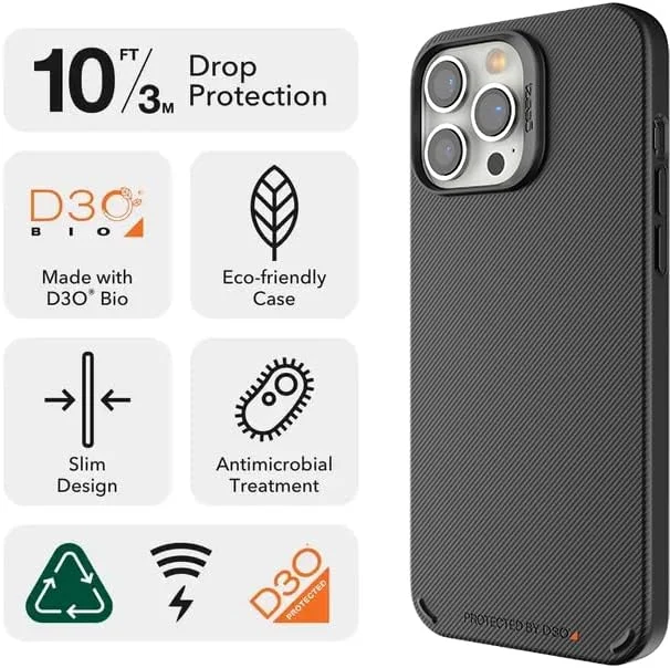 قاب محافظ باریک و سبک Gear4 برای آیفون 13 پرو سری کپنهاگ، مشکی [محافظت در برابر سقوط از ارتفاع 4 متری با فناوری D30]