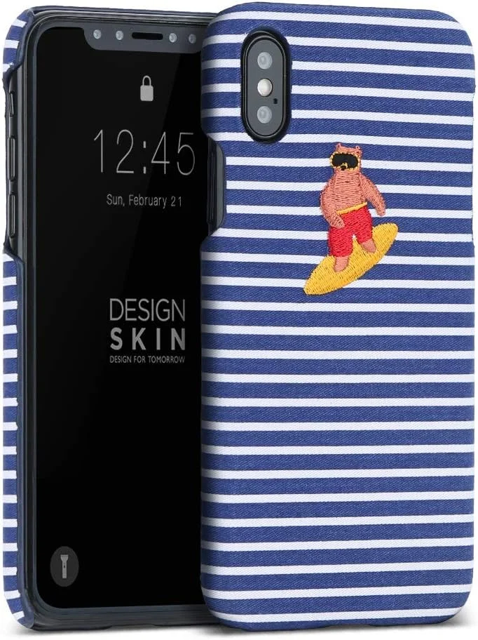 کاور گوشی آیفون ایکس اس/ایکس Design Skin DSK13423iX مدل Wetherby BARTYPE طرح خرس موج سوار آبی