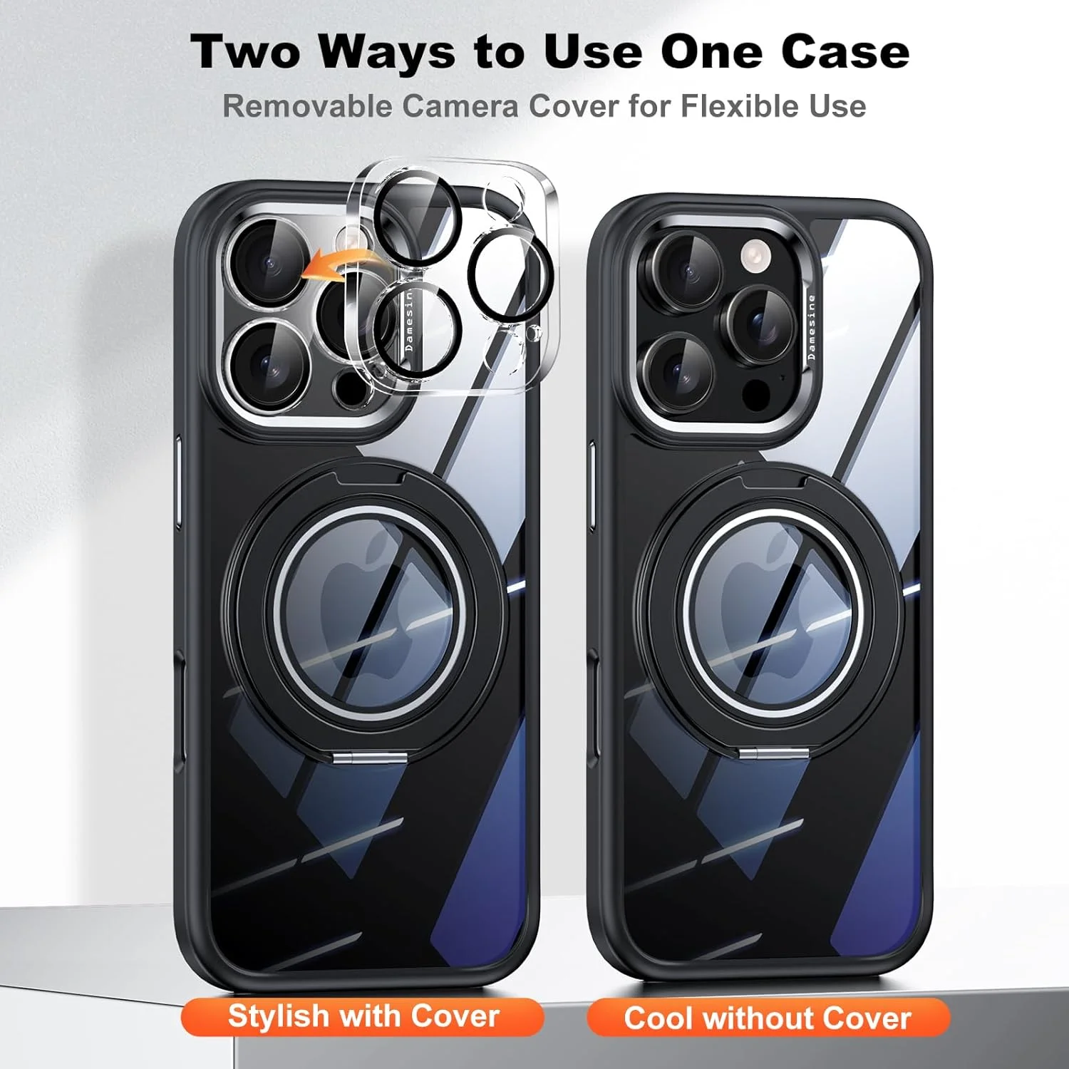 کاور محافظ آهنربایی با قابلیت چرخش 360 درجه برای آیفون 16 پرو مکس [چرخش مکانیکی] [پشت شفاف اکریلیک] [محافظ لنز جداشدنی] [توری فلزی بلندگو] - لبه های سیلیکونی نرم، مشکی