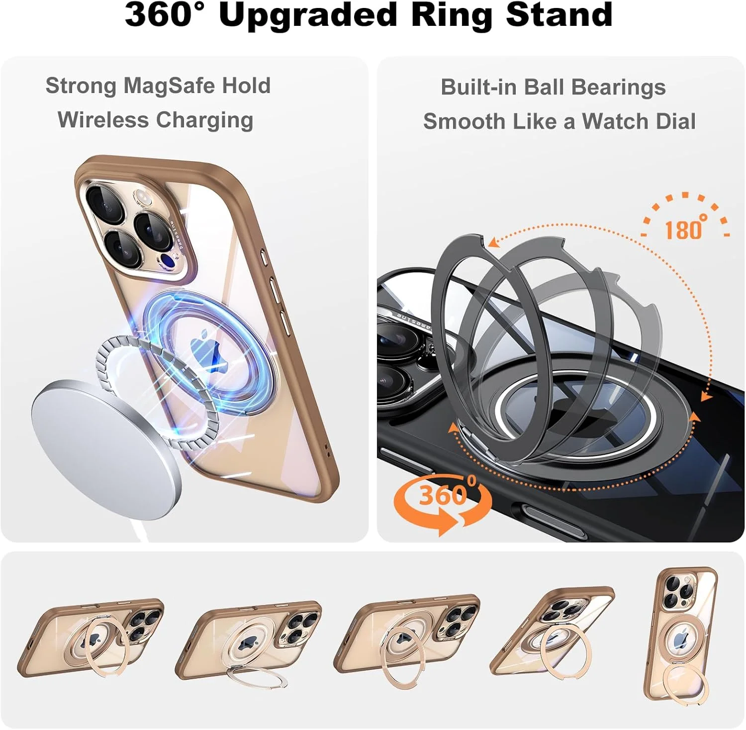 کاور محافظ آهنربایی با قابلیت چرخش 360 درجه برای آیفون 16 پرو مکس [چرخش مکانیکی] [پشت شفاف اکریلیک] [محافظ لنز جداشدنی] [توری فلزی بلندگو] - لبه های سیلیکونی نرم، مشکی