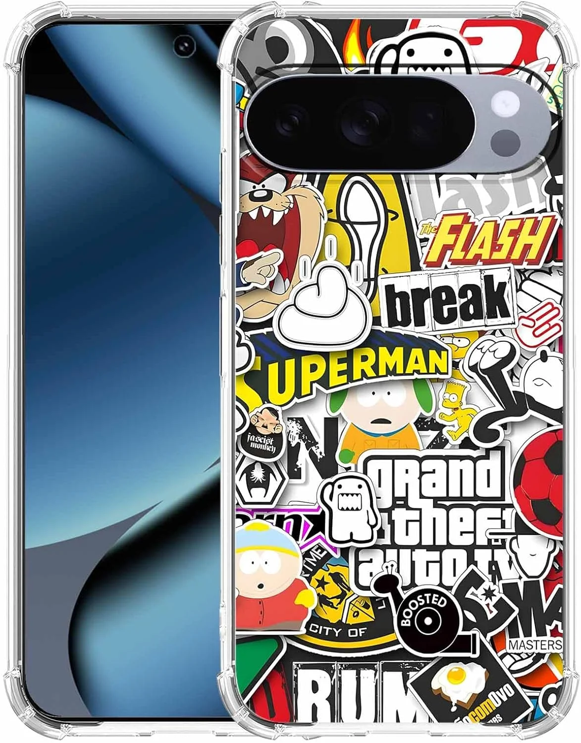 کاور گوشی گوگل پیکسل 10/10 پرو با طرح پاپ کالچر، استیکرهای کارتونی زیبا، طرح کولاژ پاپ آرت، کاور محافظ باریک و نرم TPU، 6.3 اینچ (پاپ، P10)