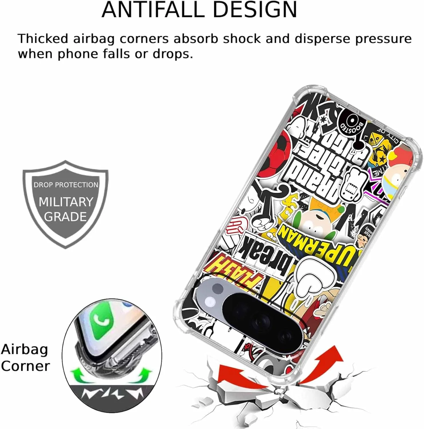 کاور گوشی گوگل پیکسل 10/10 پرو با طرح پاپ کالچر، استیکرهای کارتونی زیبا، طرح کولاژ پاپ آرت، کاور محافظ باریک و نرم TPU، 6.3 اینچ (پاپ، P10)