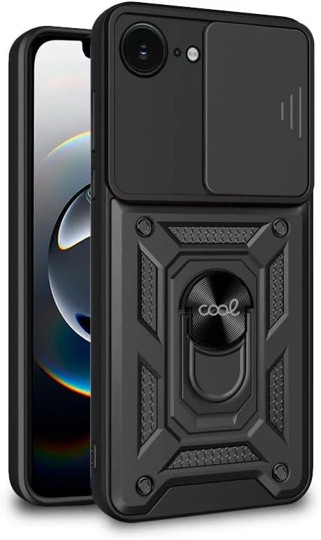 قاب محافظ خنک و مقاوم با حلقه برای آیفون 16e، مشکی