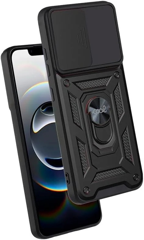 قاب محافظ خنک و مقاوم با حلقه برای آیفون 16e، مشکی