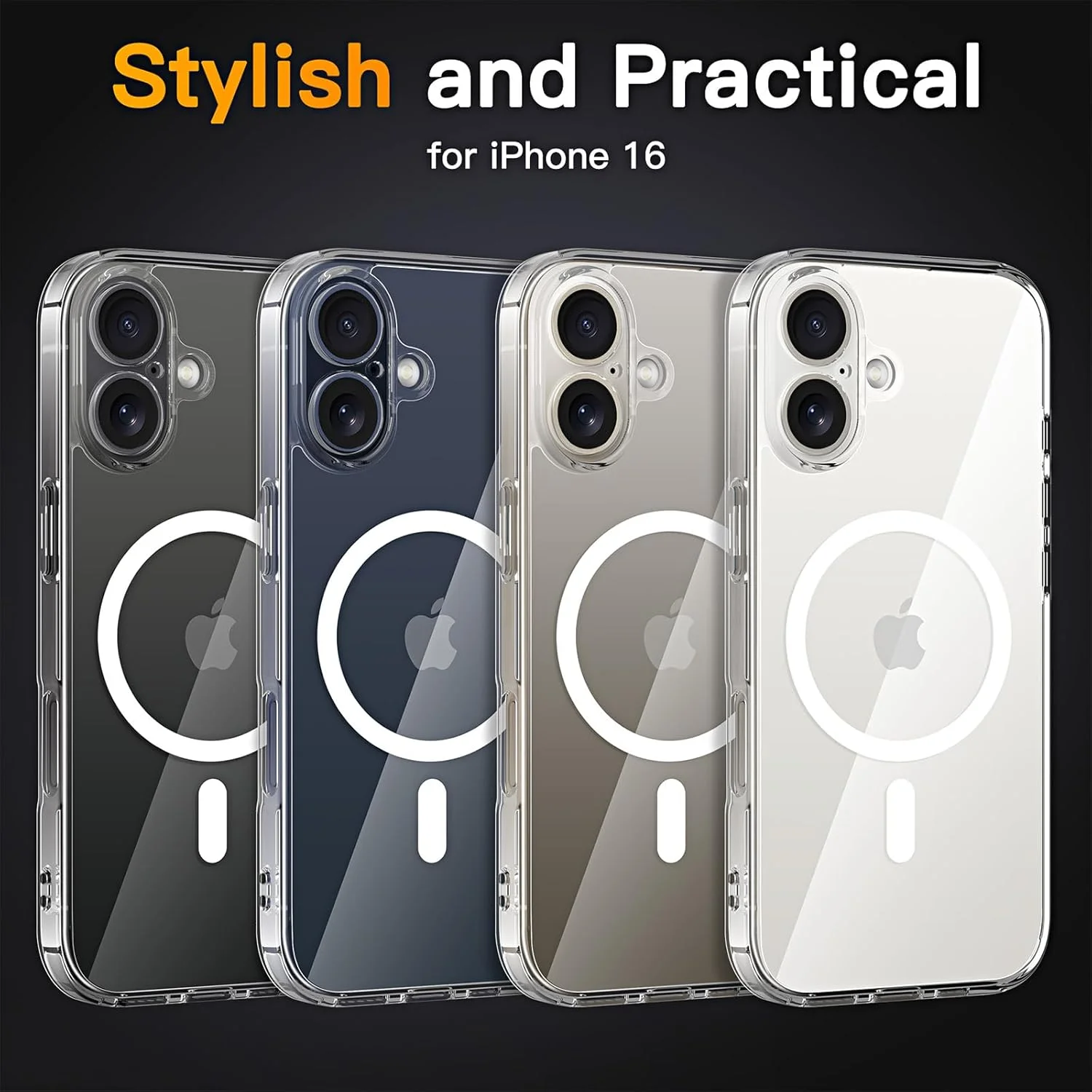 قاب آهنربایی COOLQO برای آیفون 16، سازگار با MagSafe، محافظت در برابر سقوط از ارتفاع 4.5 متری، پشت ضد خش، ضد زردی، ضد ضربه، باریک و شفاف