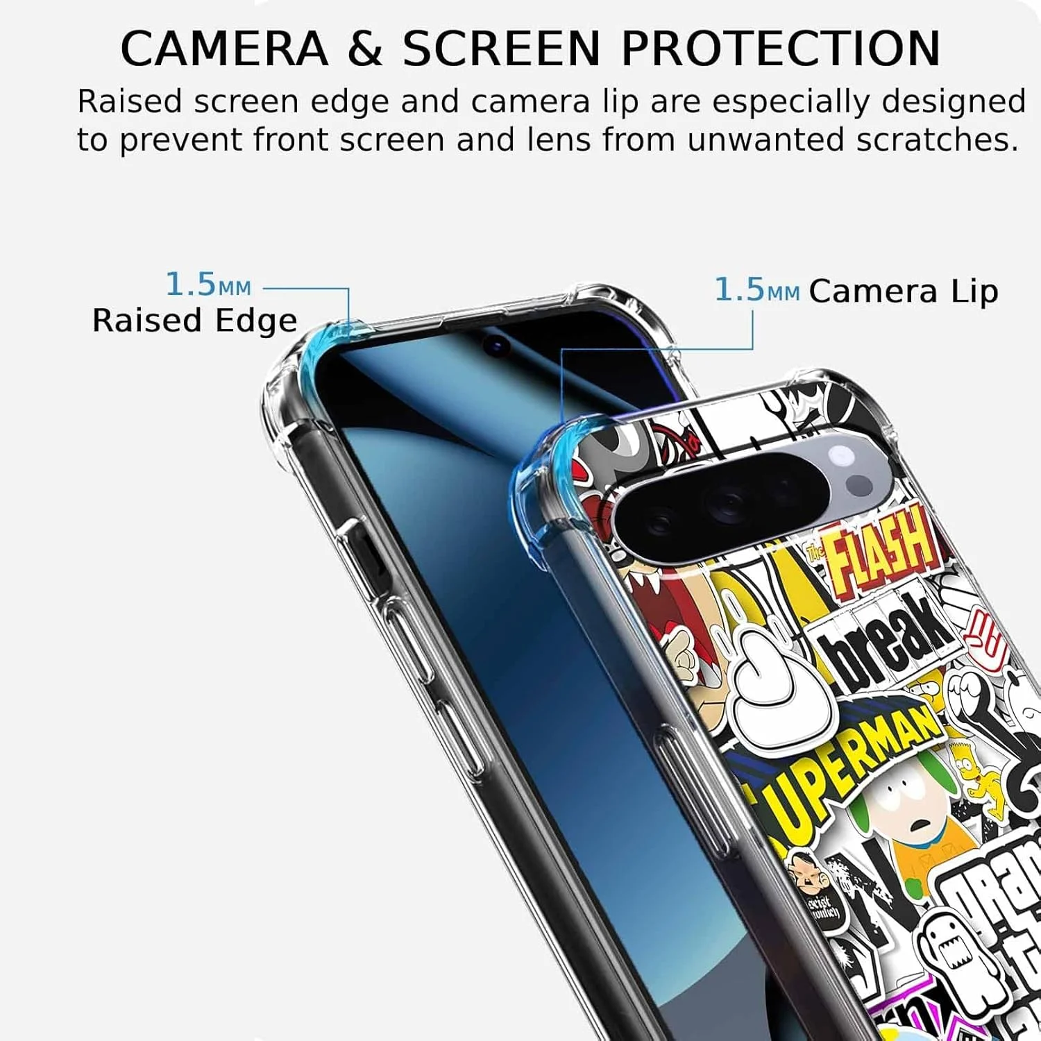 کاور گوشی گوگل پیکسل 10/10 پرو با طرح پاپ کالچر، استیکرهای کارتونی زیبا، طرح کولاژ پاپ آرت، کاور محافظ باریک و نرم TPU، 6.3 اینچ (پاپ، P10)