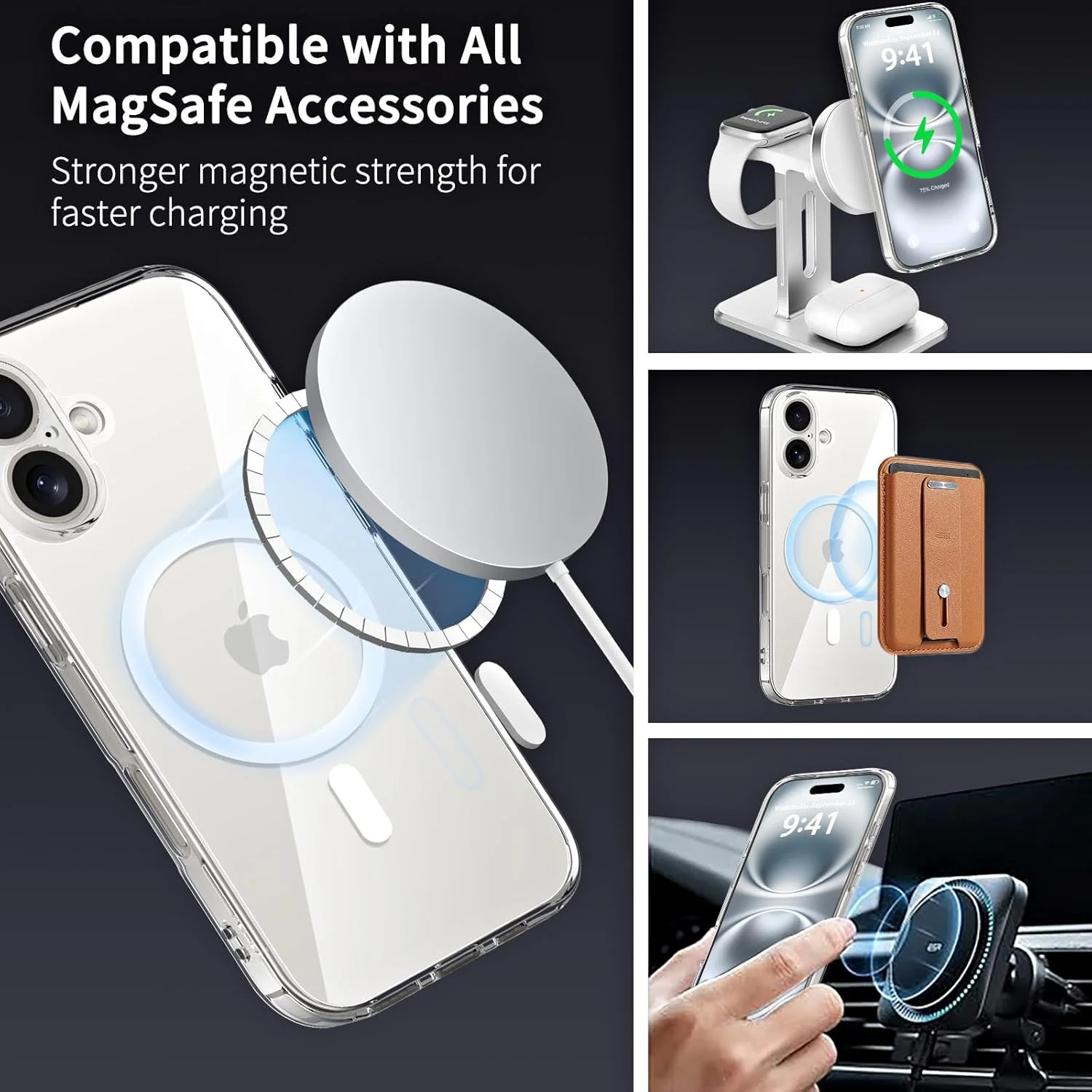 قاب آهنربایی COOLQO برای آیفون 16، سازگار با MagSafe، محافظت در برابر سقوط از ارتفاع 4.5 متری، پشت ضد خش، ضد زردی، ضد ضربه، باریک و شفاف