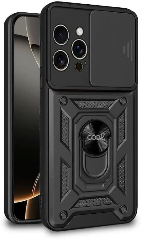 قاب محافظ مشکی حلقه دار سخت برای آیفون 16 پرو