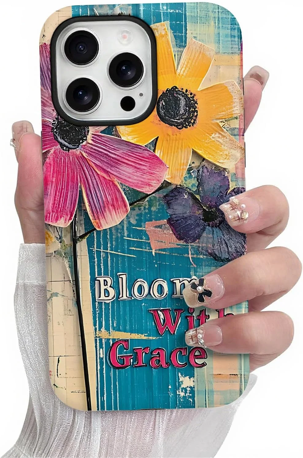 قاب گوشی طرح گلدار مناسب برای آیفون 16 پرو، کاور طرح گل با الهام از زندگی برای آیفون 16 پرو، قاب محافظ سیلیکونی نرم و کامپیوتر سخت ضد ضربه (شکوفه با ظرافت)