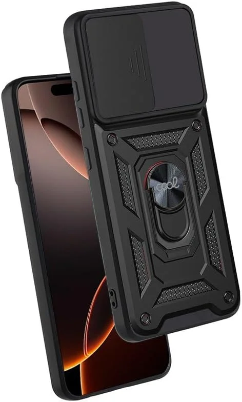 قاب محافظ مشکی حلقه دار سخت برای آیفون 16 پرو