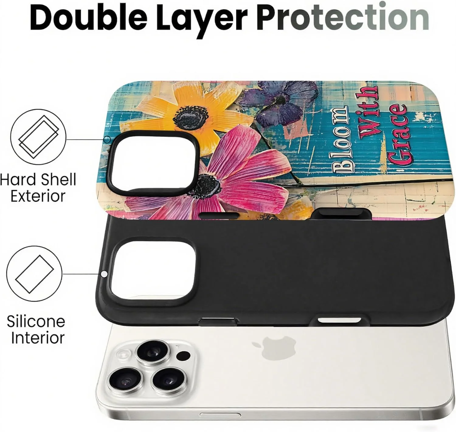 قاب گوشی طرح گلدار مناسب برای آیفون 16 پرو، کاور طرح گل با الهام از زندگی برای آیفون 16 پرو، قاب محافظ سیلیکونی نرم و کامپیوتر سخت ضد ضربه (شکوفه با ظرافت)