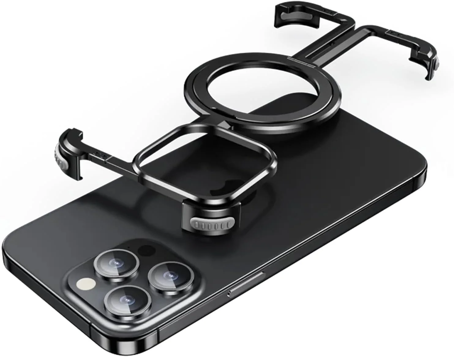 قاب گوشی آیفون 16 پرو مکس/16 پرو، سازگار با MagSafe، دارای پایه مغناطیسی، طراحی بدون فریم فلزی آلومینیومی، فوق العاده نازک، سبک وزن، شیک و مینیمالیستی (مشکی، 16 پرو مکس)