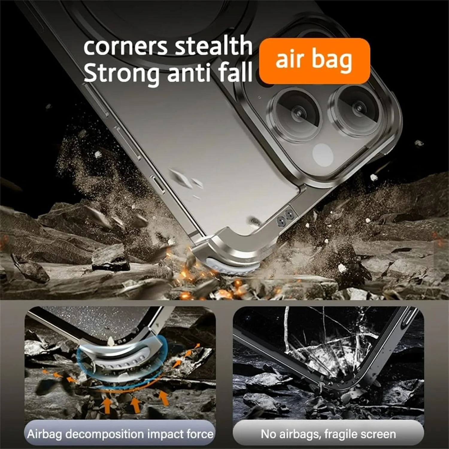 قاب گوشی آیفون 16 پرو مکس/16 پرو، سازگار با MagSafe، دارای پایه مغناطیسی، طراحی بدون فریم فلزی آلومینیومی، فوق العاده نازک، سبک وزن، شیک و مینیمالیستی (مشکی، 16 پرو مکس)