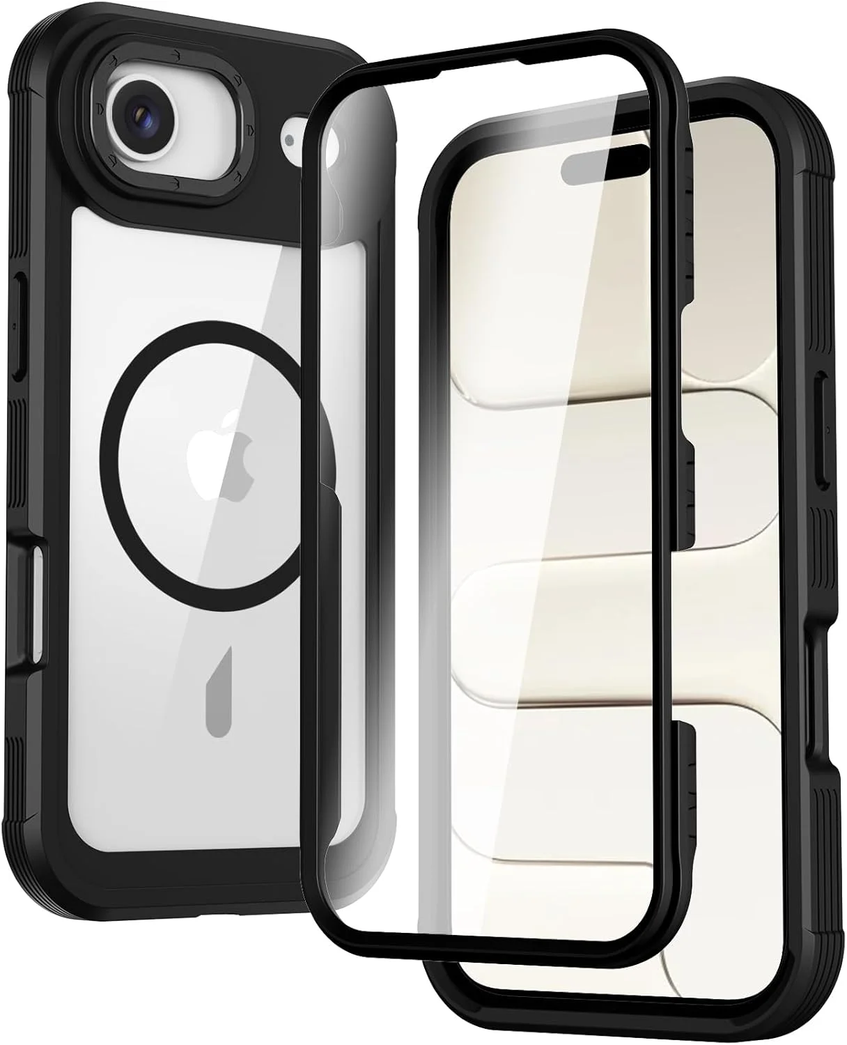 کاور محافظ آهنربایی گوشی آیفون ۱۷ ایر ۶.۵ اینچ [سازگار با MagSafe] ، کاور ضربه گیر مقاوم با محافظ صفحه نمایش داخلی، ضد خش و دارای پوشش پشتی شفاف (مشکی)