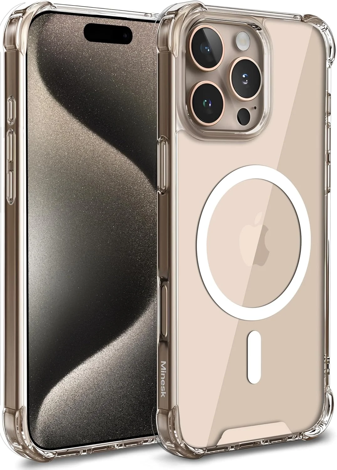 قاب محافظ آیفون 16 پرو مکس سازگار با مگ‌سیف، دارای گوشه‌های ضد ضربه، حلقه مغناطیسی فوق‌العاده قوی و پوشش مواد شفاف