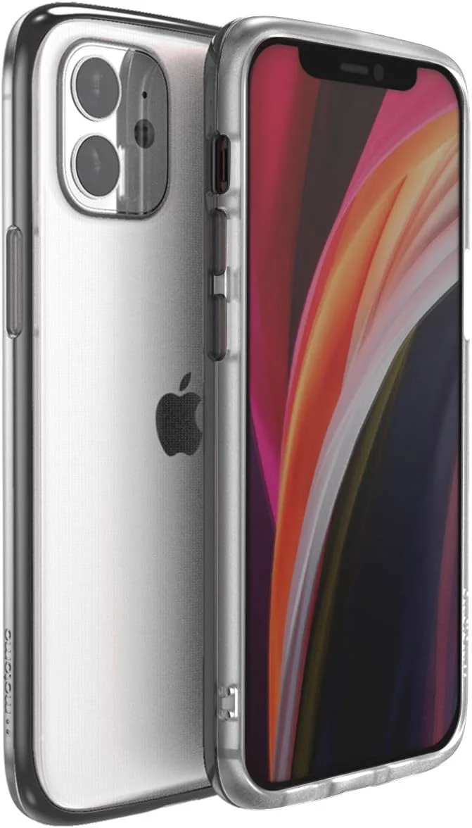 کاور محافظ گوشی آیفون (6.1 اینچی) مدل MT20008i12P 2020 موتو مو، ساختار دو لایه، شفاف، نرم، ترکیبی، ضد ضربه، شارژ بی سیم، جلوگیری از ایجاد اثر چسبندگی، مشکی کروم