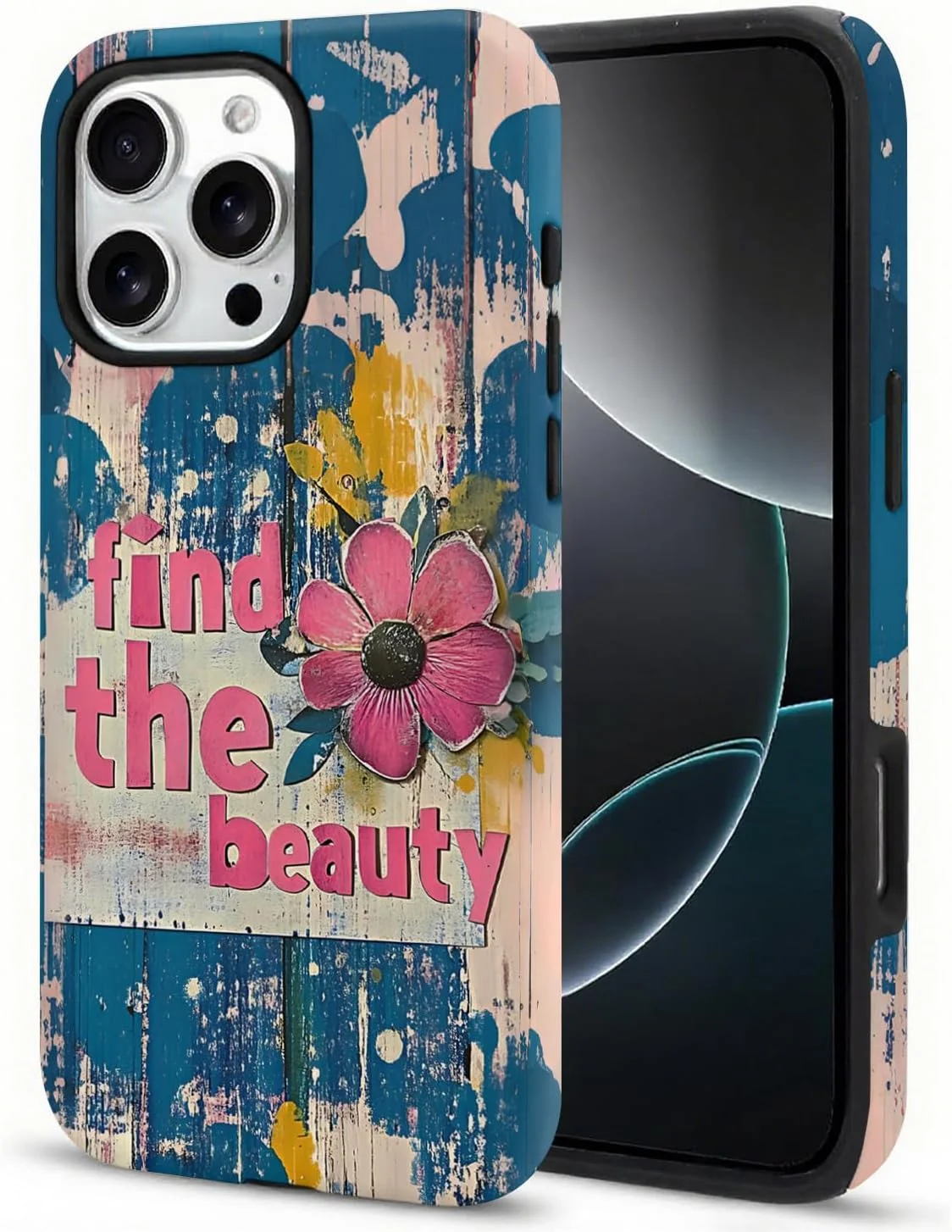 کاور طرح گلدار مناسب برای آیفون 16 پرو مکس، کاور طرح گل با الهام از زندگی برای آیفون 16 پرو مکس، کاور محافظ سیلیکونی نرم و ضد ضربه با بدنه PC سخت (زیبایی را پیدا کن)