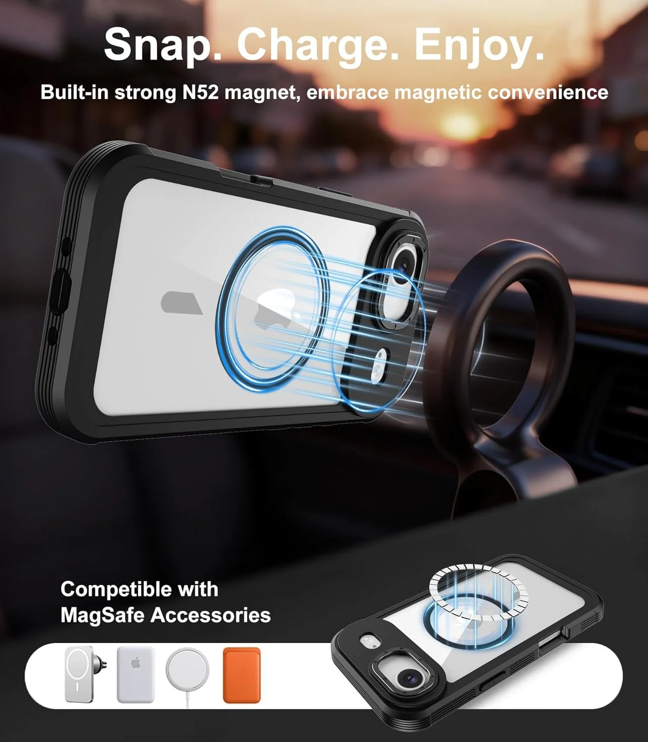 کاور محافظ آهنربایی گوشی آیفون ۱۷ ایر ۶.۵ اینچ [سازگار با MagSafe] ، کاور ضربه گیر مقاوم با محافظ صفحه نمایش داخلی، ضد خش و دارای پوشش پشتی شفاف (مشکی)