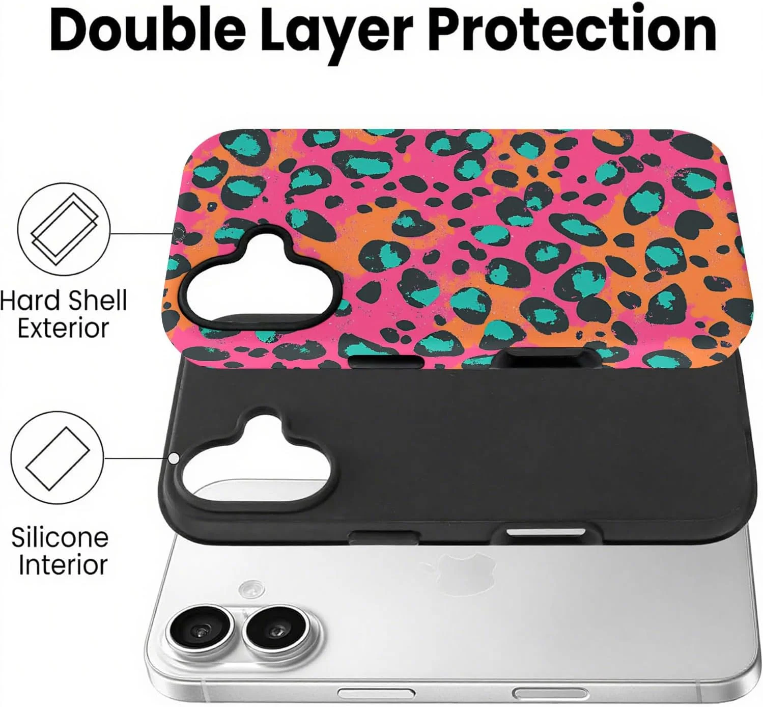 قاب محافظ طرح گلدار مناسب برای آیفون 16، طرح الهام‌بخش گلدار برای آیفون 16، قاب محافظ سیلیکونی نرم و کامپیوتر سخت ضد ضربه (پلنگی صورتی)