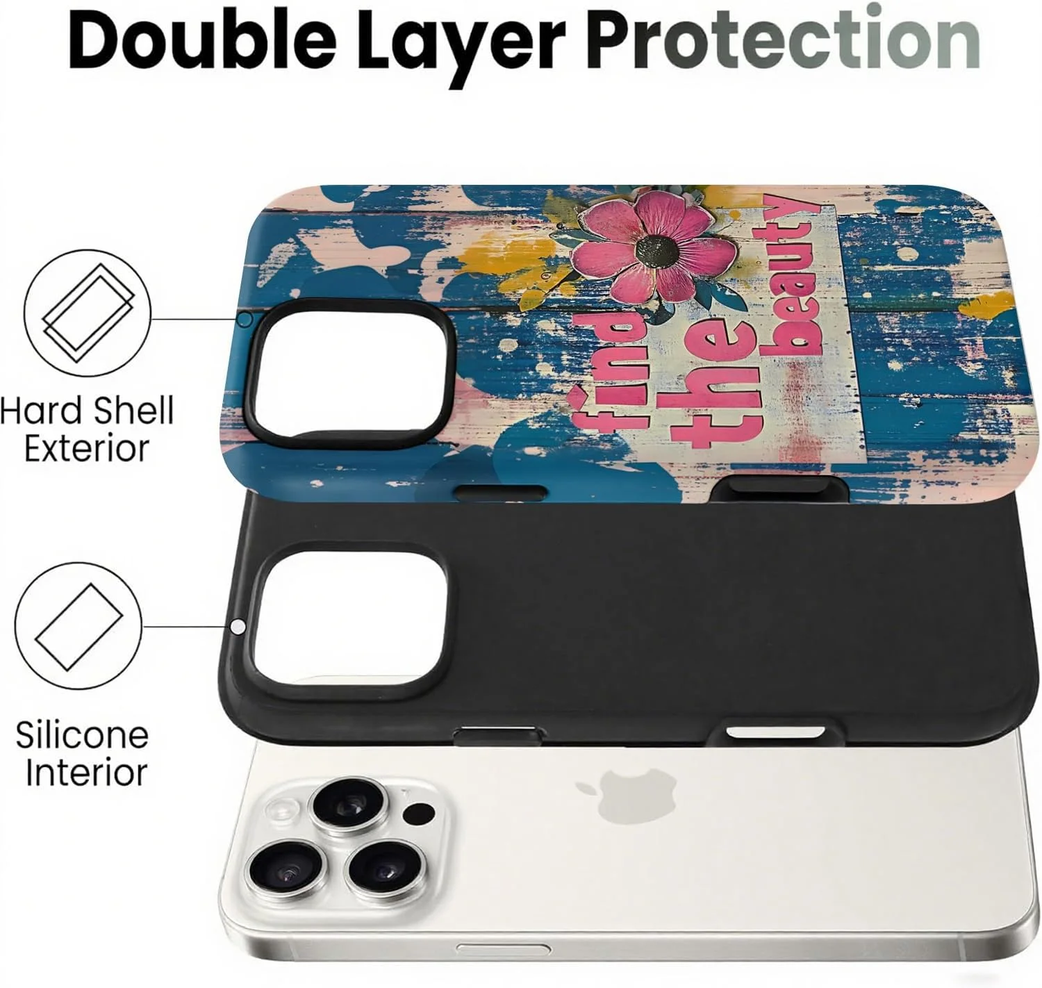 کاور طرح گلدار مناسب برای آیفون 16 پرو مکس، کاور طرح گل با الهام از زندگی برای آیفون 16 پرو مکس، کاور محافظ سیلیکونی نرم و ضد ضربه با بدنه PC سخت (زیبایی را پیدا کن)
