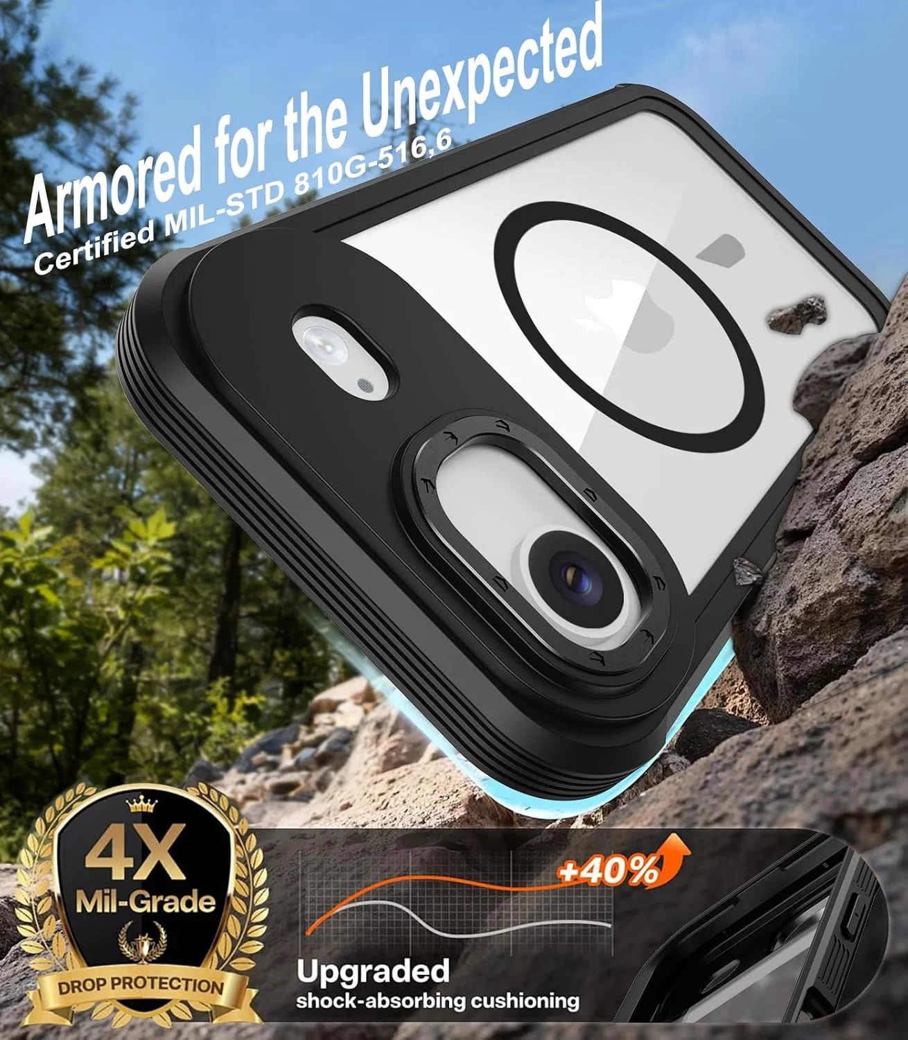 کاور محافظ آهنربایی گوشی آیفون ۱۷ ایر ۶.۵ اینچ [سازگار با MagSafe] ، کاور ضربه گیر مقاوم با محافظ صفحه نمایش داخلی، ضد خش و دارای پوشش پشتی شفاف (مشکی)