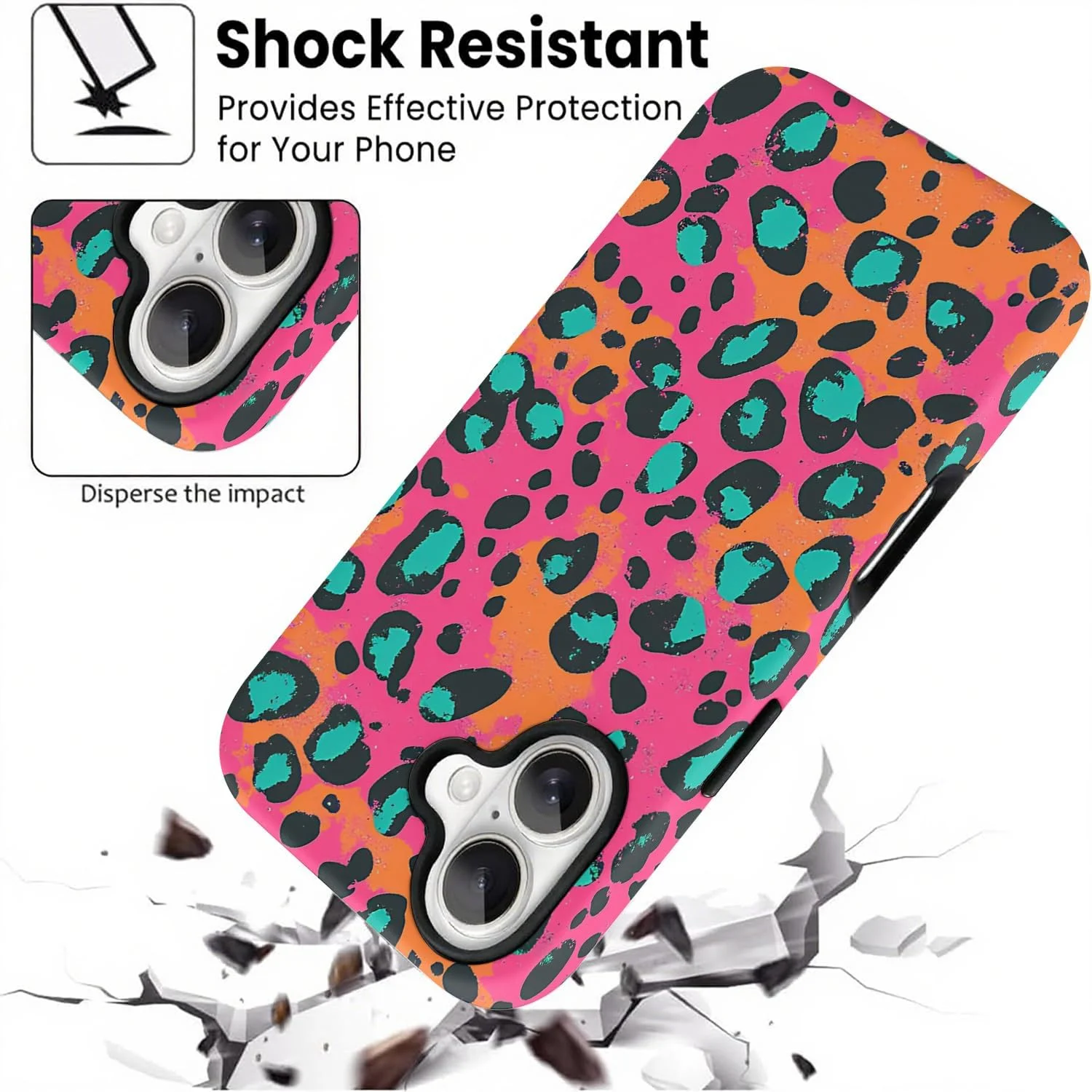 قاب محافظ طرح گلدار مناسب برای آیفون 16، طرح الهام‌بخش گلدار برای آیفون 16، قاب محافظ سیلیکونی نرم و کامپیوتر سخت ضد ضربه (پلنگی صورتی)