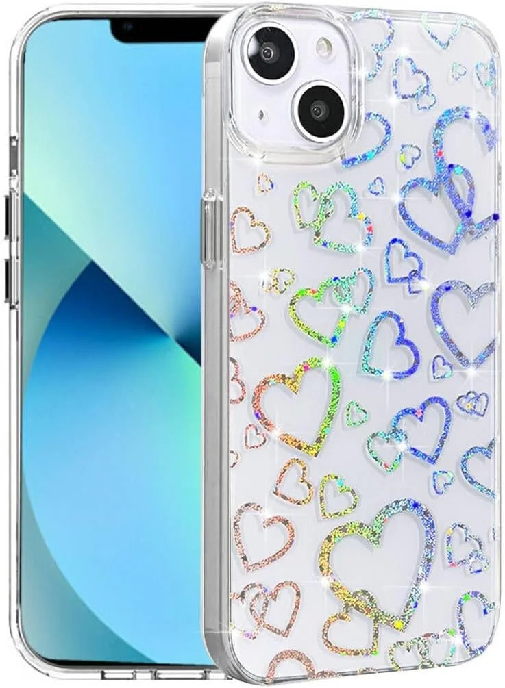 کاور محافظ شفاف گوشی آیفون 14 پلاس/آیفون 15 پلاس با طرح قلب هولوگرافیک، اکلیلی، ستاره ای، جنس TPU نرم و PC سخت، ضد ضربه، مناسب بانوان و دختران کاور محافظ شفاف گوشی آیفون 14 پلاس/آیفون 15 پلاس با طرح قلب هولوگرافیک، اکلیلی، ستاره ای، جنس TPU نرم و PC سخت، ضد ضربه، مناسب بانوان و دختران