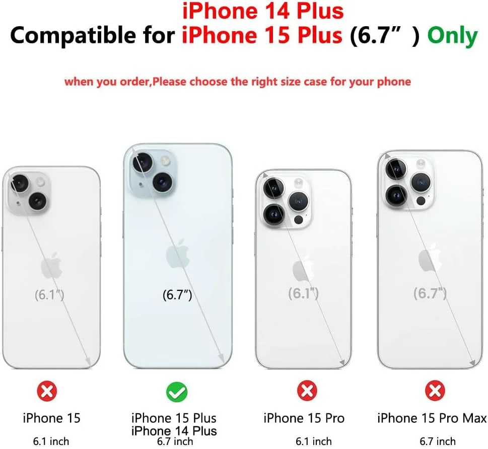کاور محافظ شفاف گوشی آیفون 14 پلاس/آیفون 15 پلاس با طرح قلب هولوگرافیک، اکلیلی، ستاره ای، جنس TPU نرم و PC سخت، ضد ضربه، مناسب بانوان و دختران