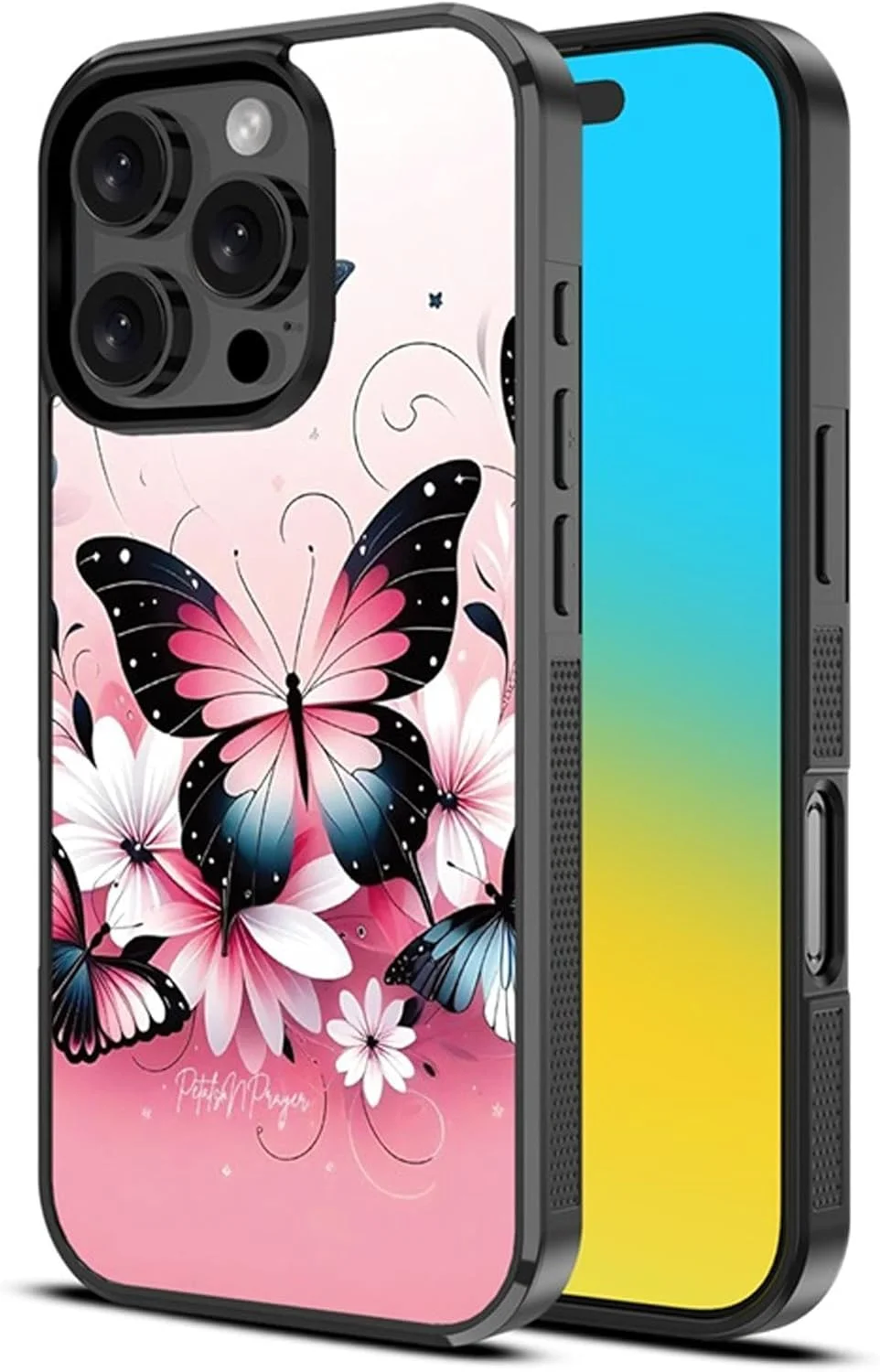 قاب گوشی مغناطیسی با طرح پروانه و گل سازگار با آیفون 16 پرو – کاور گوشی باریک، شیک و سبک با فریم محافظ