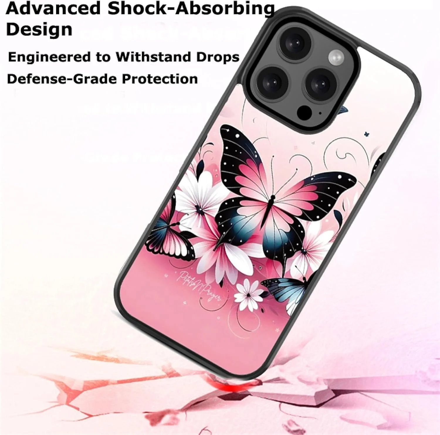 قاب گوشی مغناطیسی با طرح پروانه و گل سازگار با آیفون 16 پرو – کاور گوشی باریک، شیک و سبک با فریم محافظ