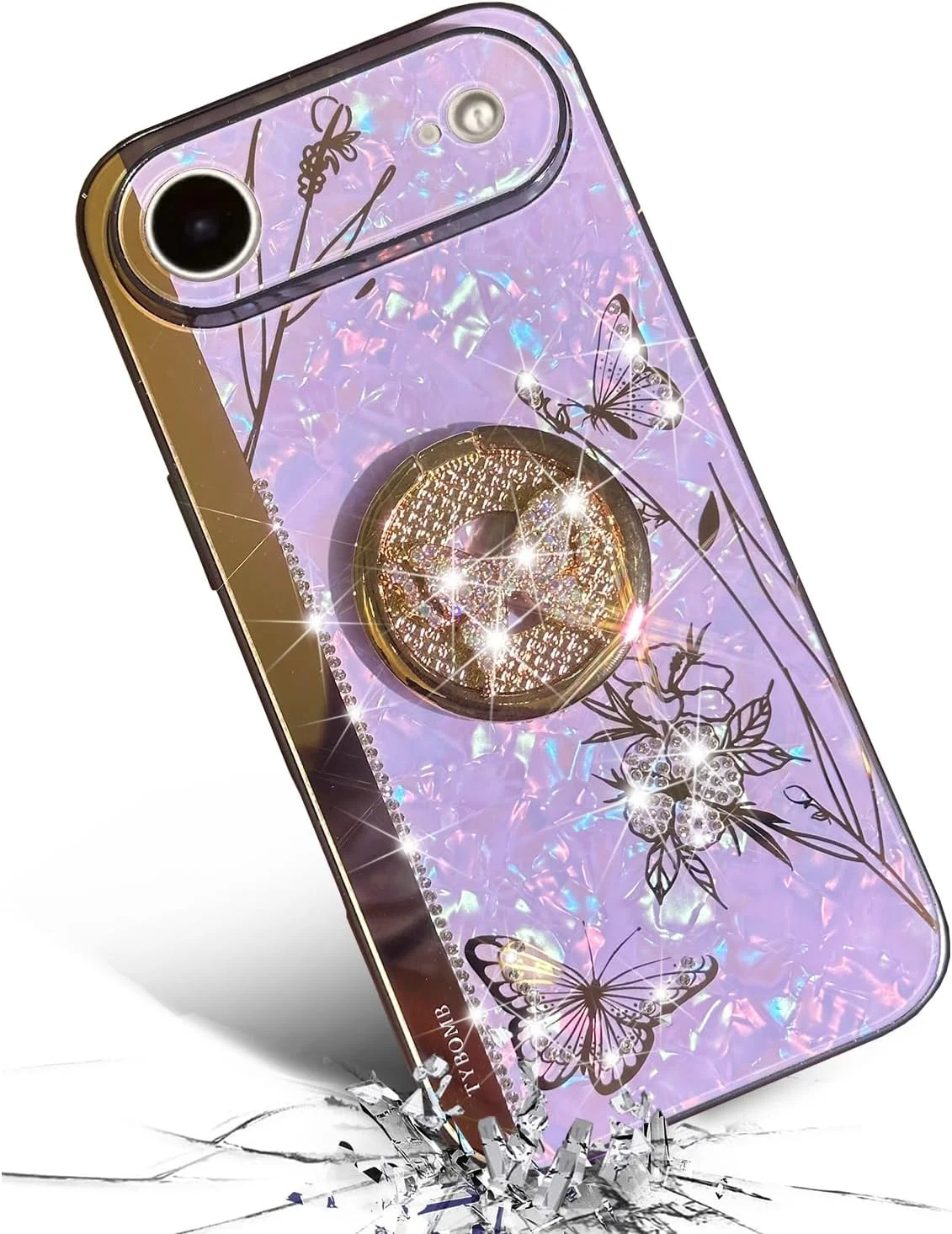 قاب گوشی آیفون ایر با طرح پروانه و گل زیبا، روکش لوکس اکلیلی مرواریدی، بامپر TPU نرم، قاب الماس درخشان برای آیفون 17 ایر، مناسب دختران و بانوان - سفید