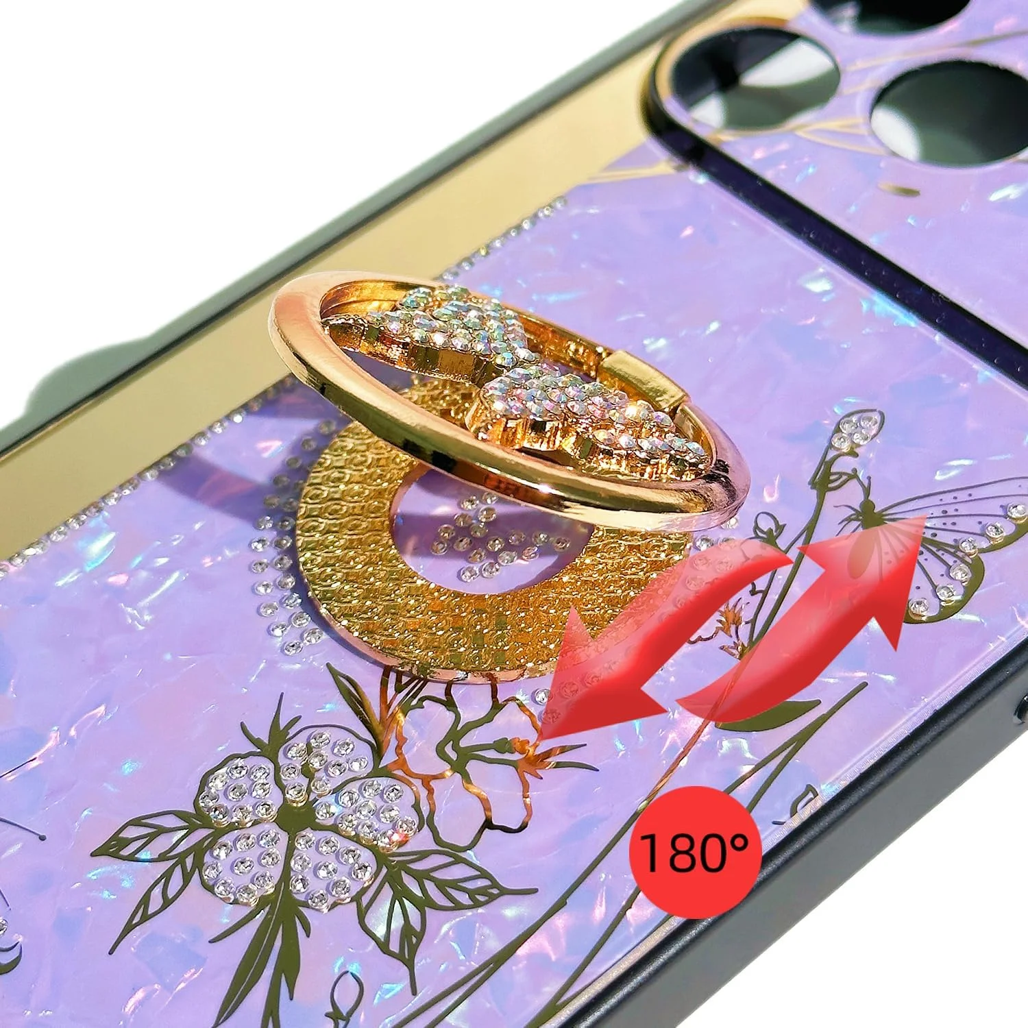 قاب گوشی آیفون ایر با طرح پروانه و گل زیبا، روکش لوکس اکلیلی مرواریدی، بامپر TPU نرم، قاب الماس درخشان برای آیفون 17 ایر، مناسب دختران و بانوان - سفید